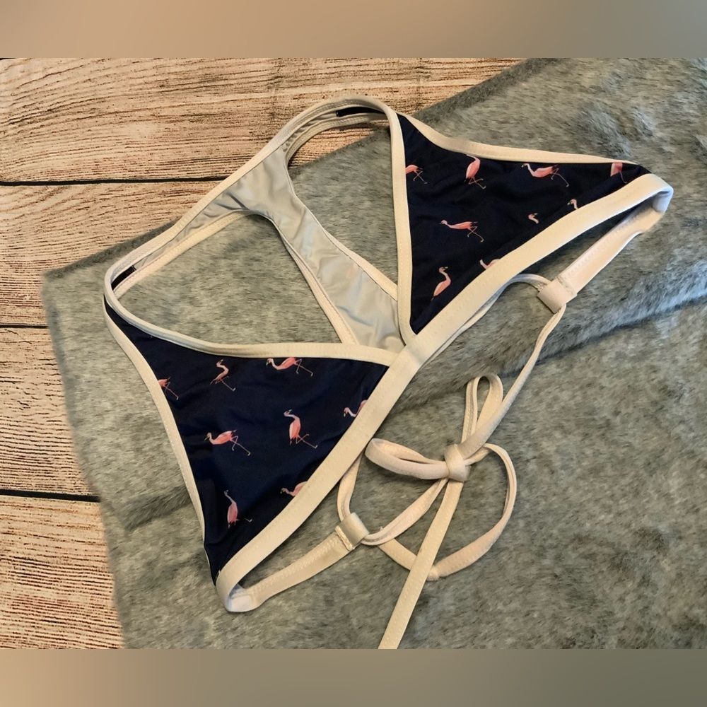 Splendid Navy Flamingo Print Bikini Top